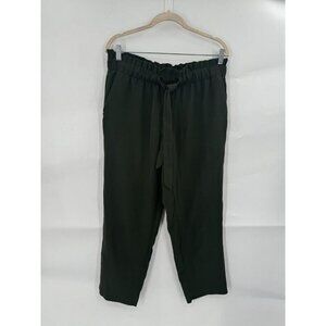 Loft Pant Women Medium Army Green Paper bag Wide Leg High Waist Preppy  Casual